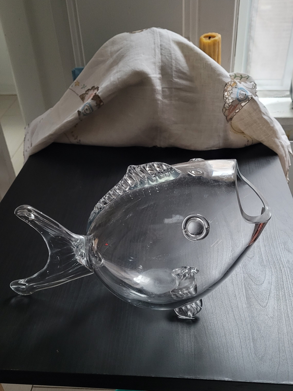 Vintage Mid-Century Blenko Style Clear Hand-Blown Art Glass Fish Vase Bowl